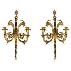 Pair of Louis XVI Style Two-Light Ormolu Bronze Sconces