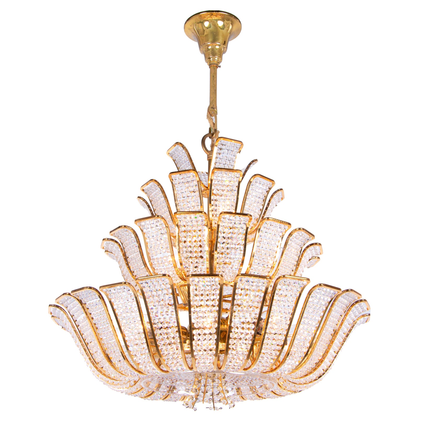 Lustre Palwa Hollywood Regency en cristal et laiton doré, Allemagne, 1960 