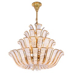 Hollywood Regency Chandelier Crystal & Gilt Brass by Palwa, Germany 1960