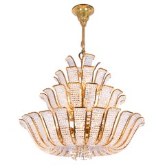 Retro 1960 Germany Palwa Hollywood Regency Crystal & Gilt Brass Chandelier 