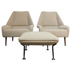 Pair of Ernest Race Flamingo Lounge Chairs and Ottoman