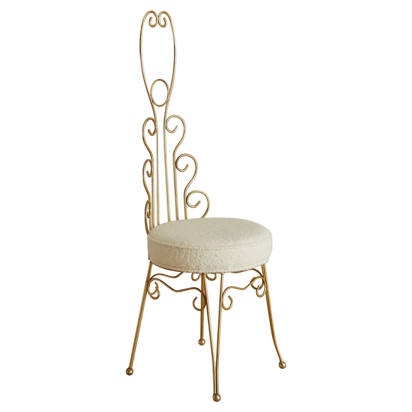 Sculptural Brass Vanity Chair in Ivory Boucle