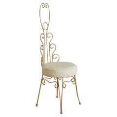 Vintage Sculptural Brass Vanity Chair in Ivory Boucle