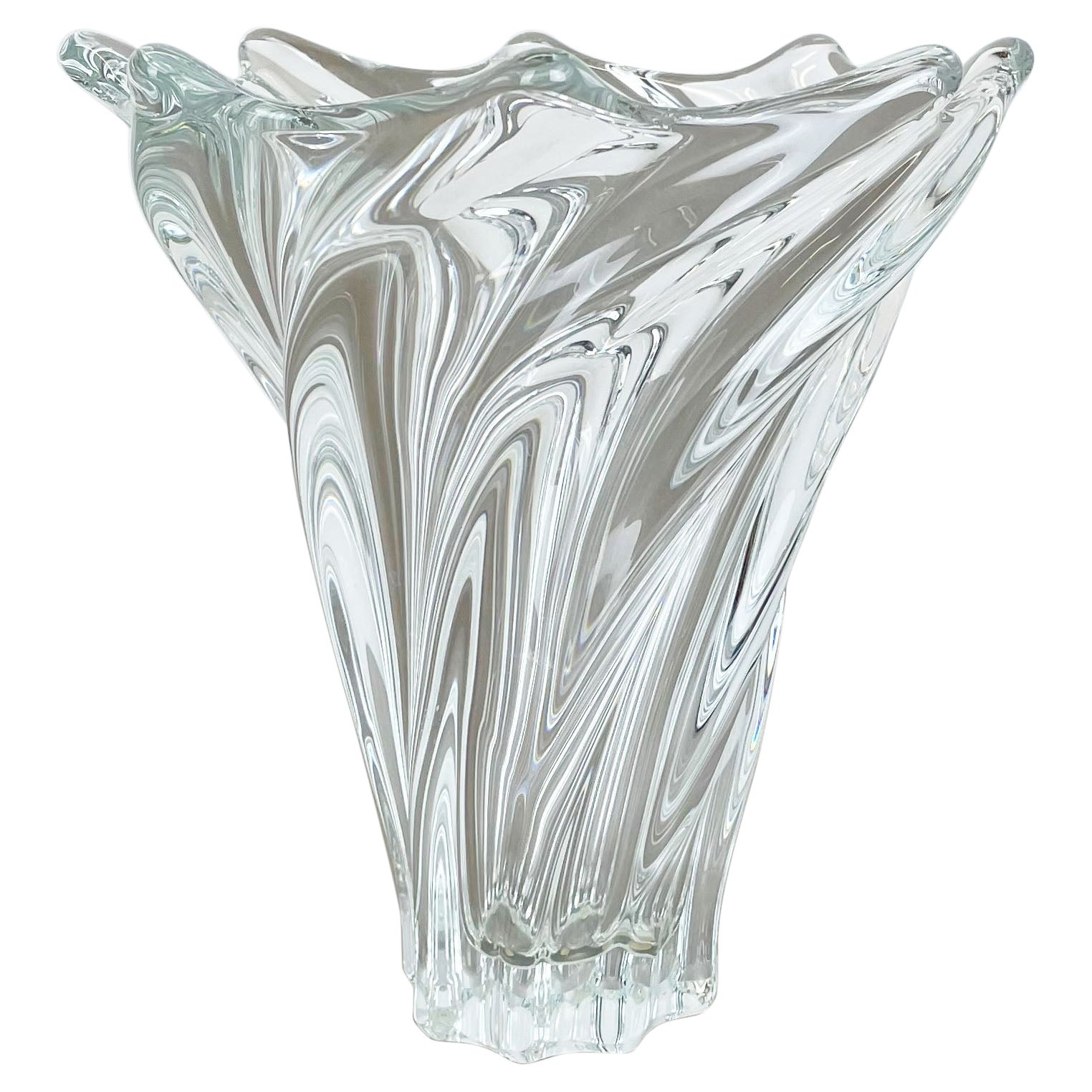 Large Floral Crystal Glass Vase Bowl by Art Vannes, France, 1970s