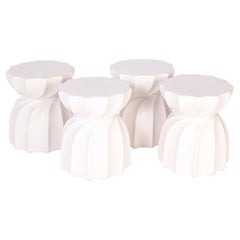 Four White Glazed Terra Cotta Garden Seats or Stools, Priced Per Pair