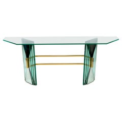 Elegant Mid-Century Console Table with Brass Support Attr. to Fontana Arte
