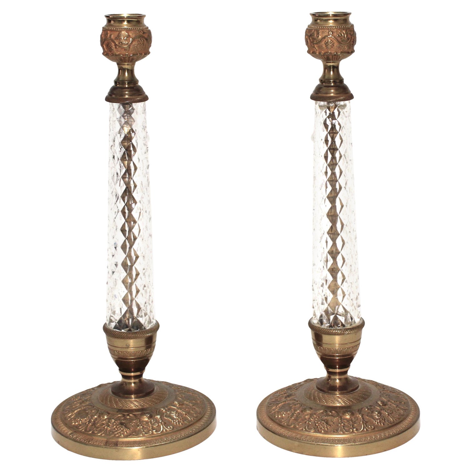 Pair of Crystal Candlesticks by Cristalleries de Sevres