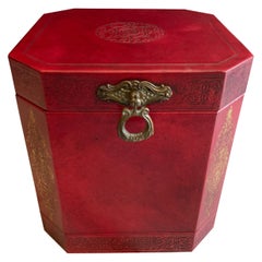 Red Leather Embossed Octagon Shaped Box
