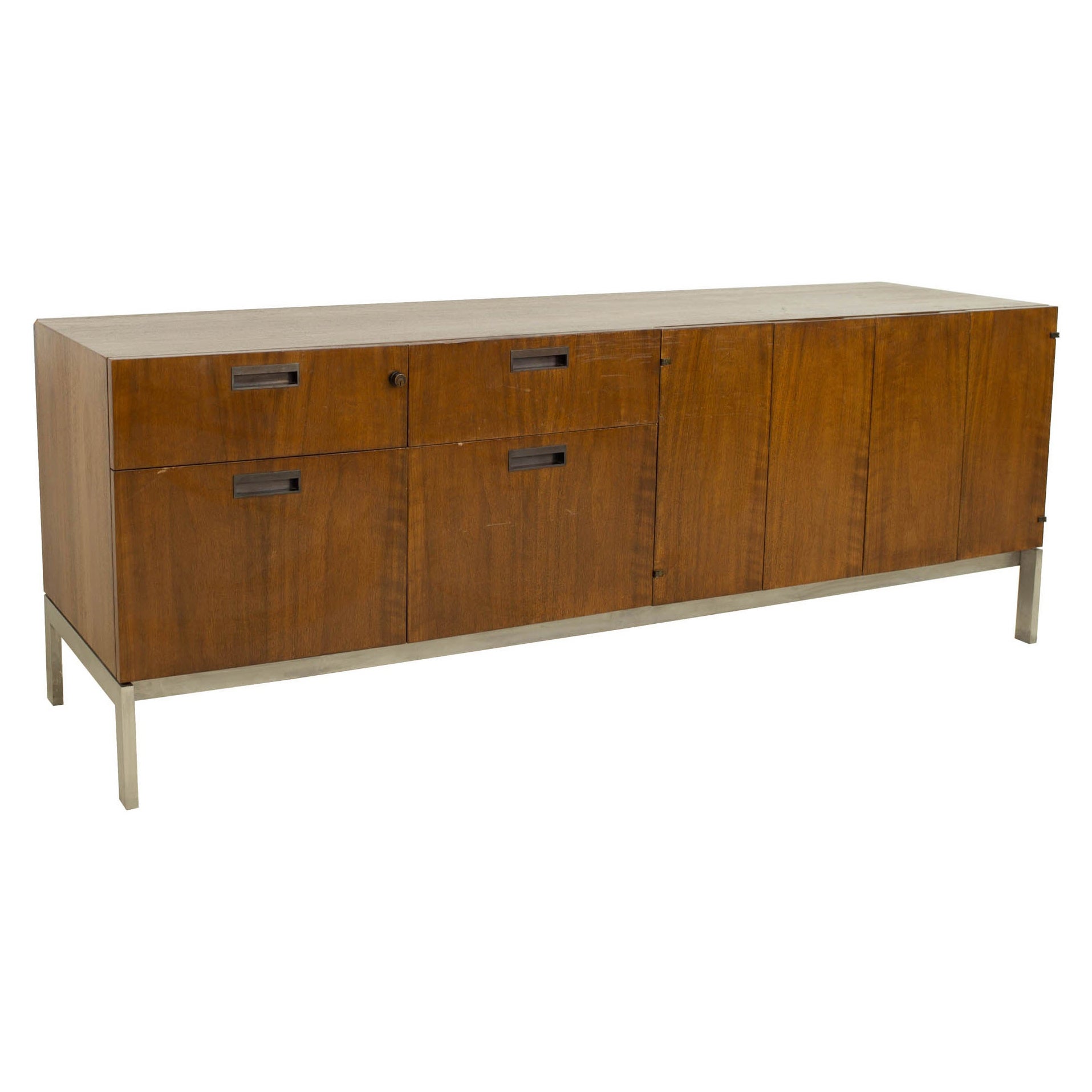 Baker Furniture Mid Century Chrome and Walnut Office Credenza