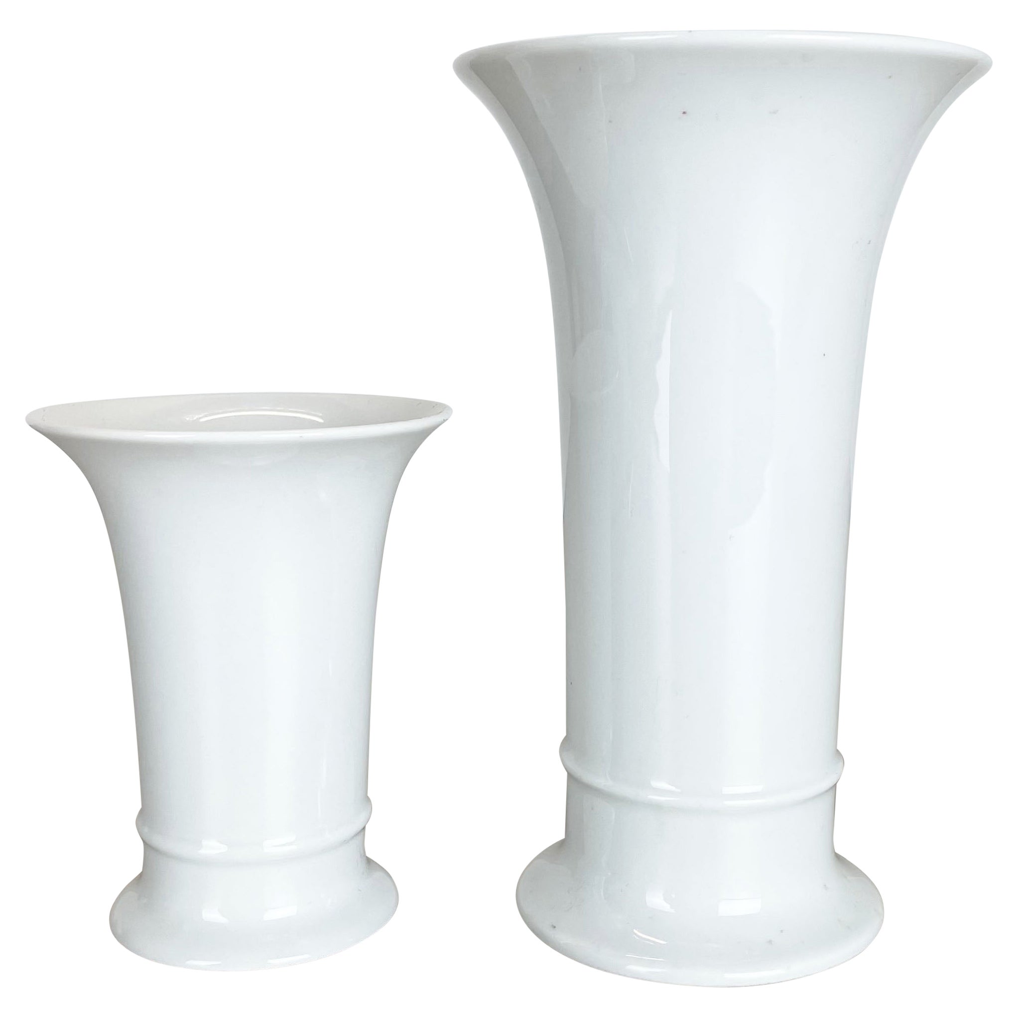 Set of 2 Original OP Art white Porcelain Vases by AK Kaiser, Germany, 1970s