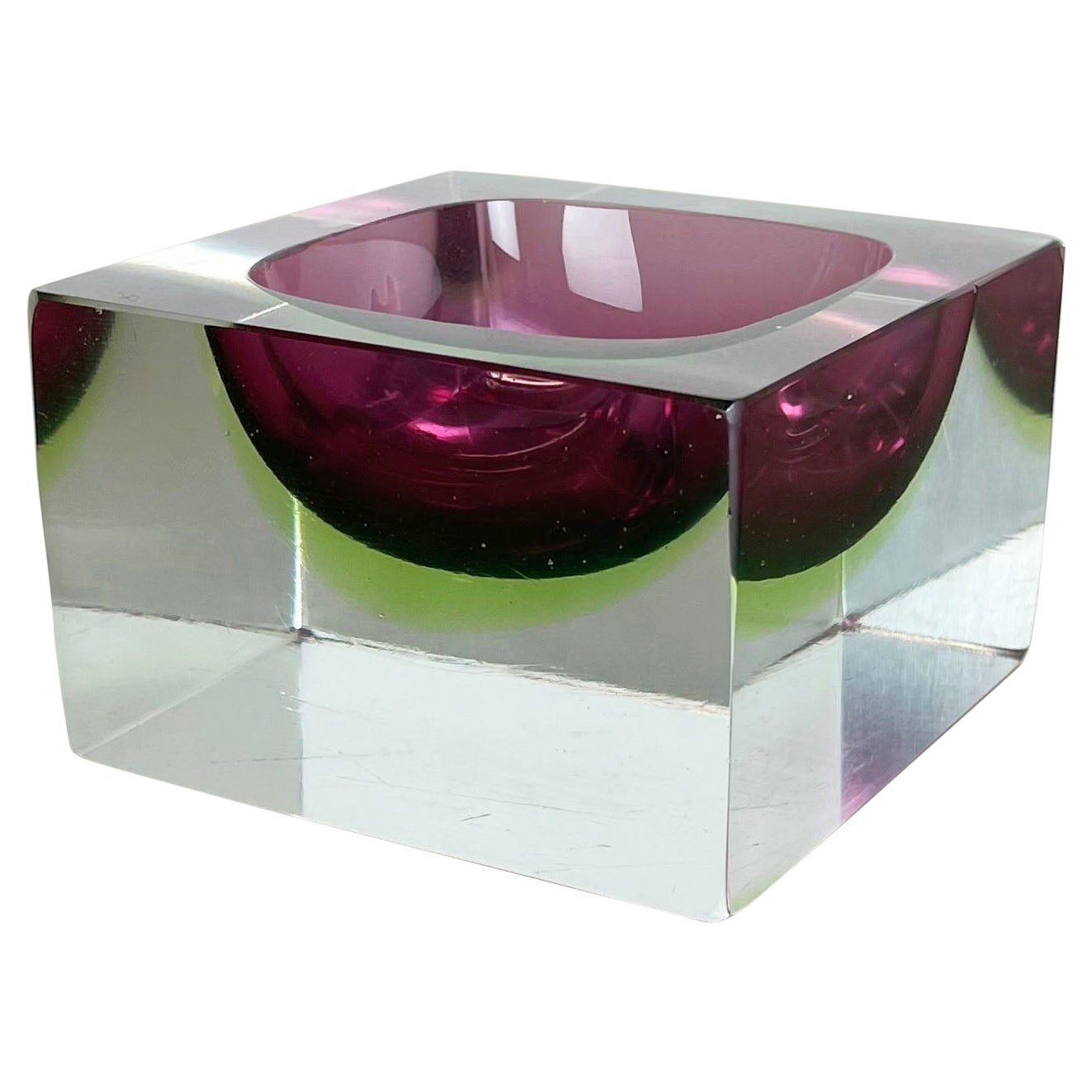 Murano Glass Sommerso Block 1, 1kg Cube Ashtray Element Flavio Poli, Italy, 1970s