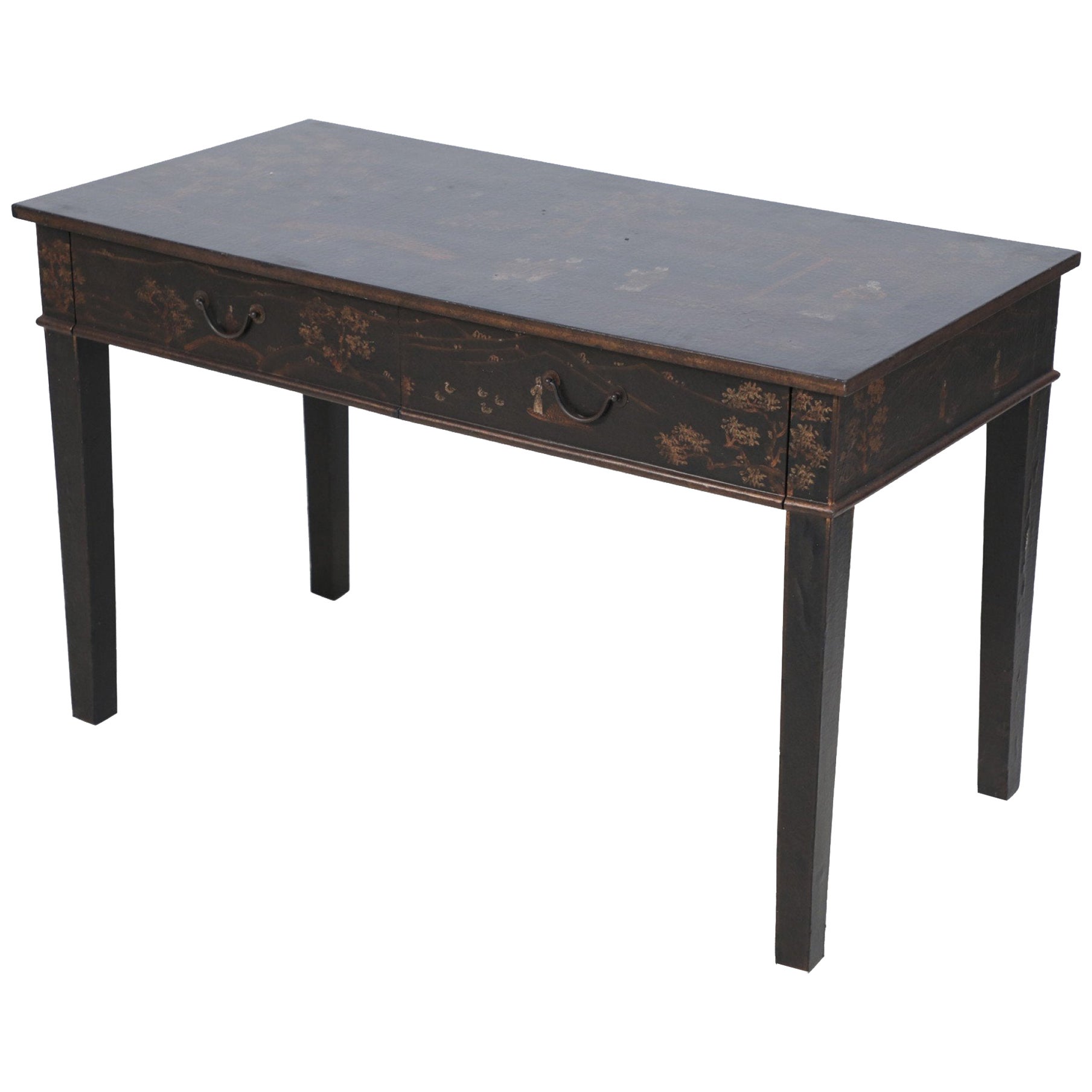 Chinese Black and Painted Pastoral Scene Writing Desk