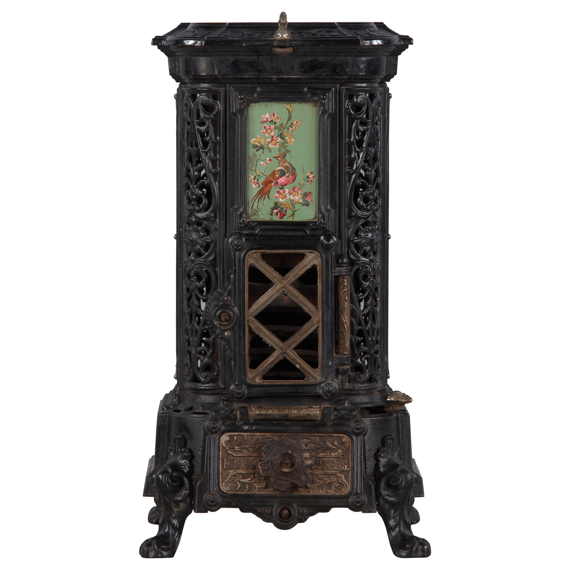 French Art Nouveau Cast Iron Coal Heater by Sougland, 1900's at 1stDibs