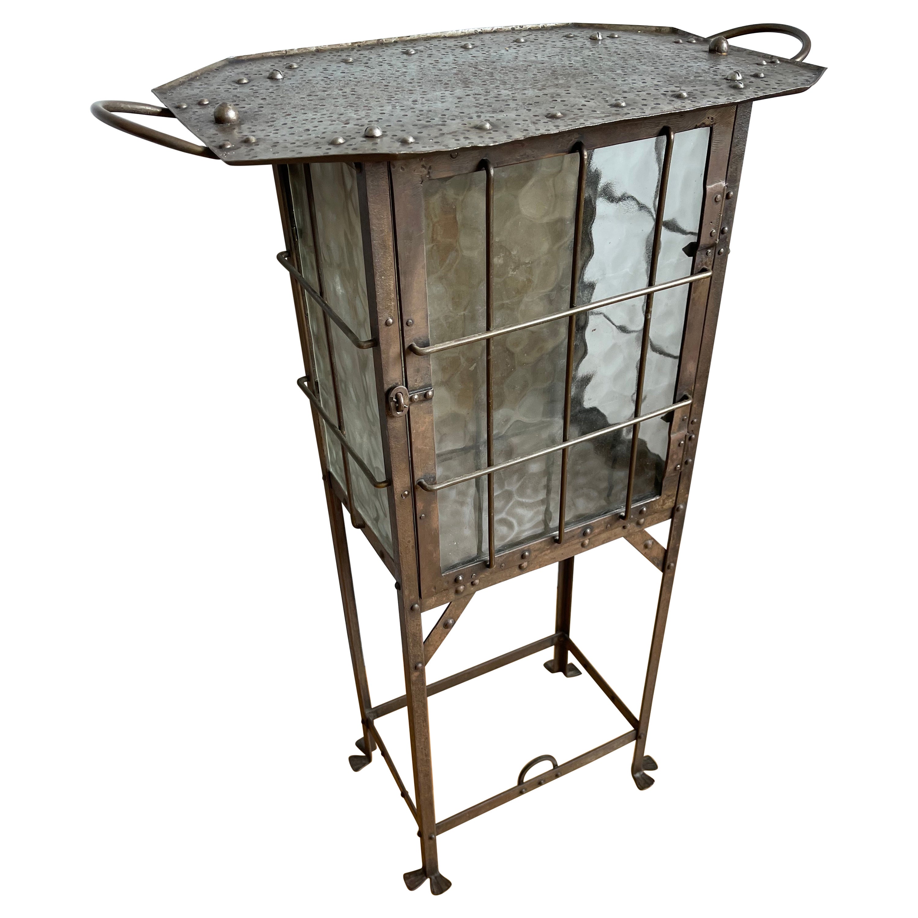 Arts and Crafts Iron & Glass Display Table / Drinks Cabinet Attr. Hugo Berger For Sale