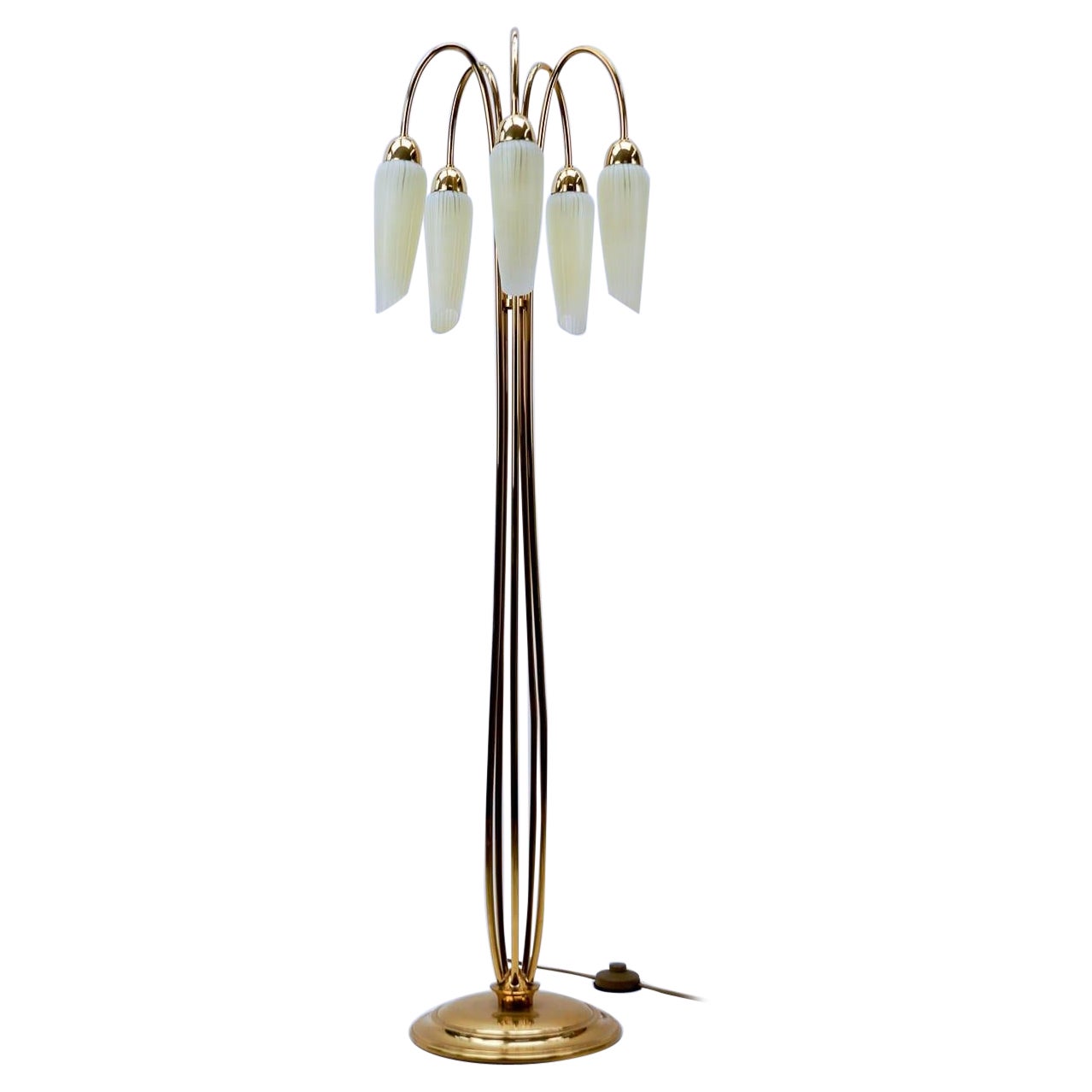 Very Rare Mid-Century Modern Floor Lamp with Five Glass Shades, 1950s Italy For Sale