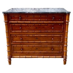 Faux Bamboo French Marble Top Late 19th Century Chest with 4 Drawers