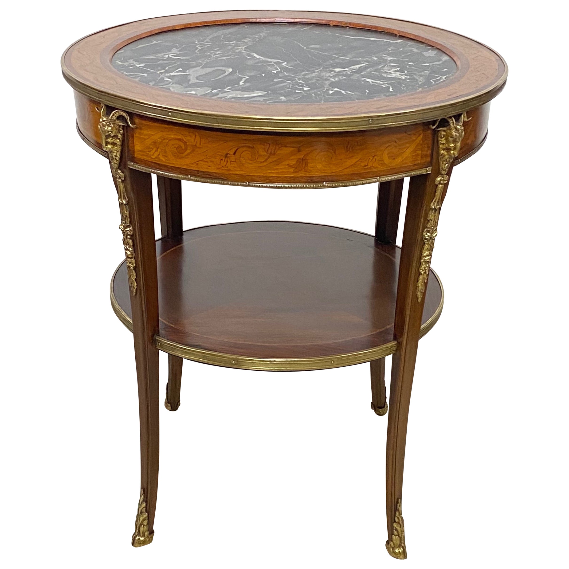 Mahogany and Satinwood Marble Top Center or Side Table, France Circa 1910 For Sale