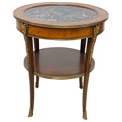 Mahogany and Satinwood Marble Top Center or Side Table, France Circa 1910