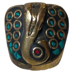 Vintage Incense Stick Holder in Bronze and Turquoise, India, 1970s