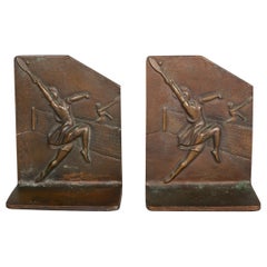 Vintage Bronze Art Deco Tennis Player Bookends