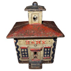 Antique Cast Iron Bank, Which is a Bank Building, ca. 1900