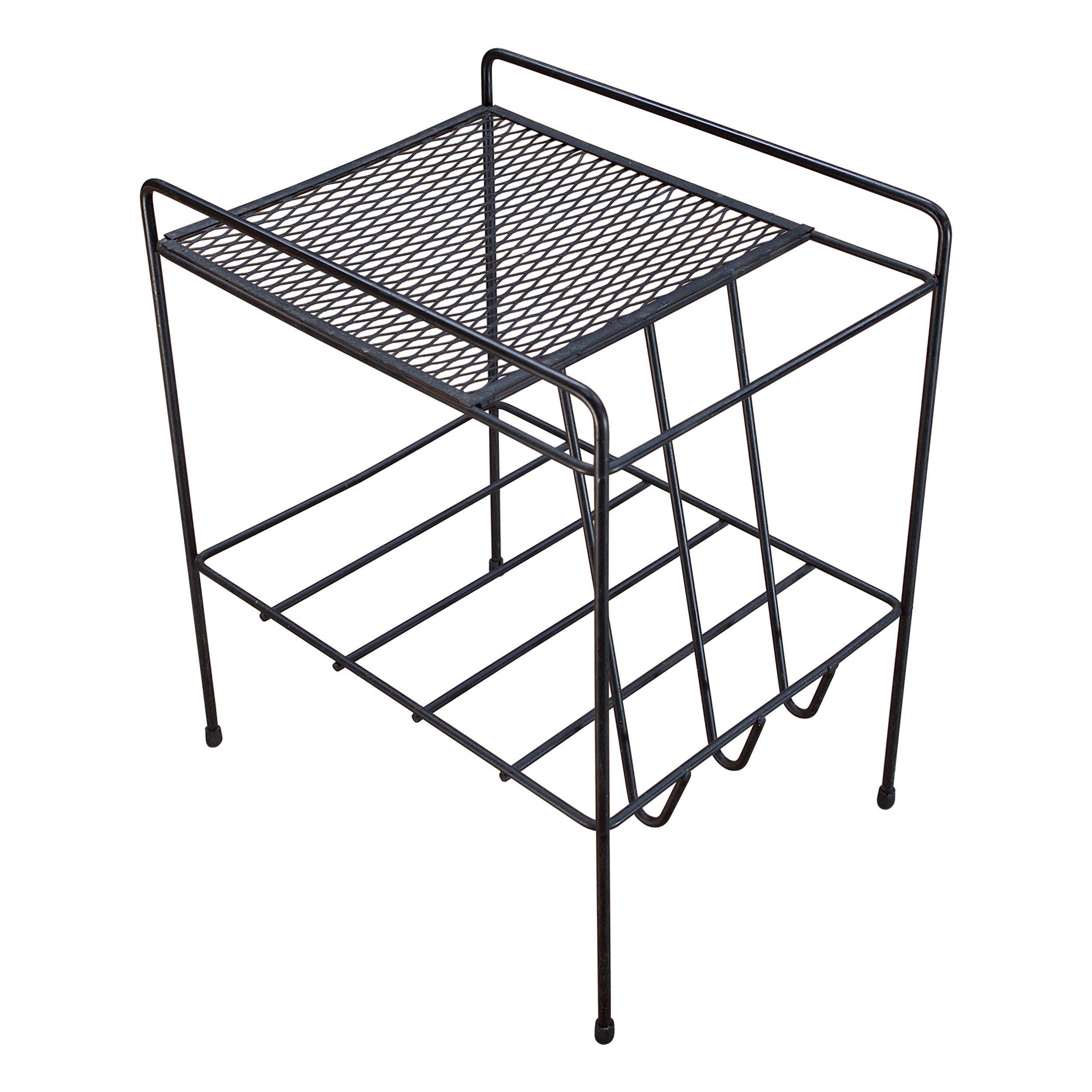 Table d'appoint pour disques vinyles LP des années 1950 en métal et fil de fer atomique expansé
