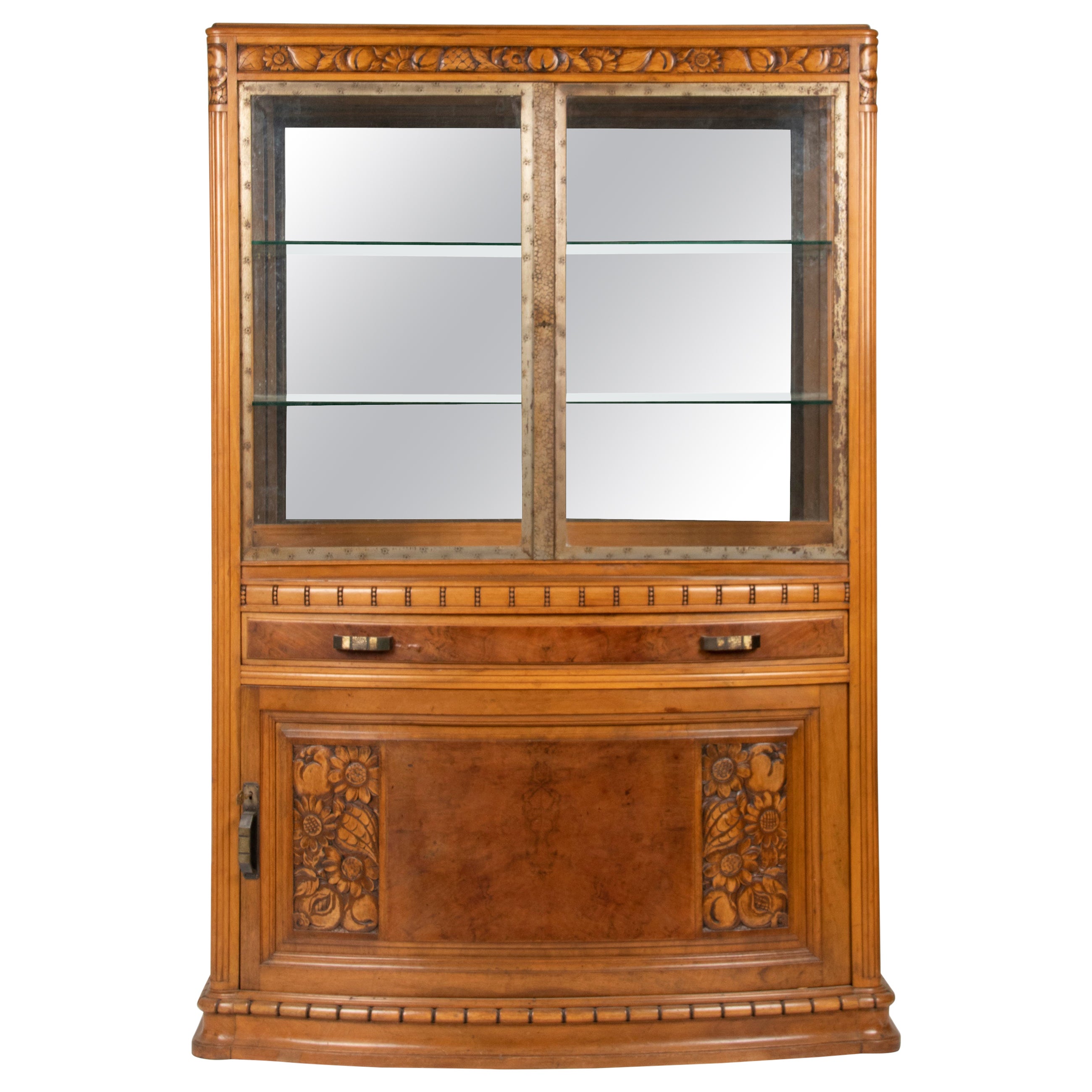 20th Century Walnut Art Deco Display Vitrine Cabinet