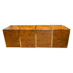 Brass and Burl Wood Italian Sectional Credenza, 1970