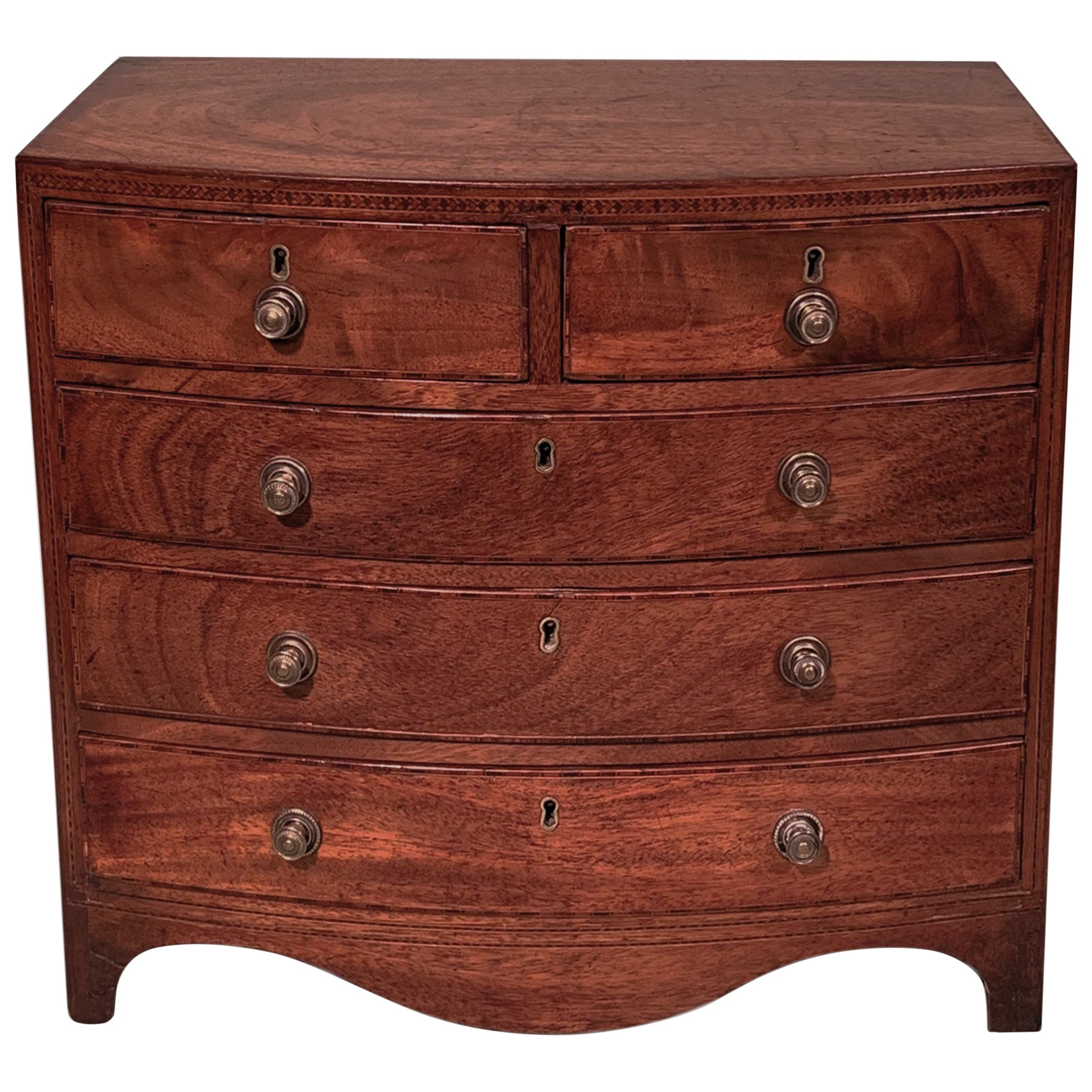Miniature Bow Fronted Chest of Drawers aus dem 19.