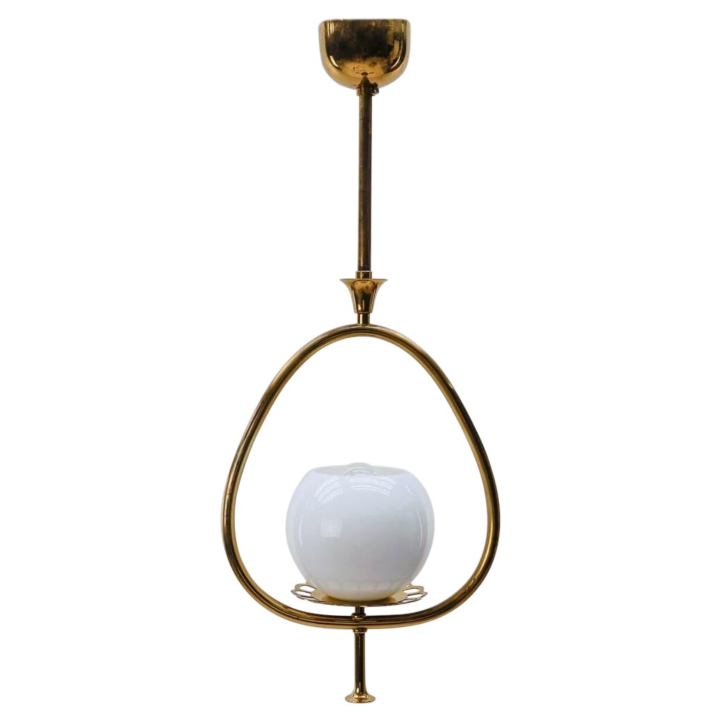 Lovely Mid-Century Modern Brass and Opaline Glass Ceiling Lamp, 1950s, Austria