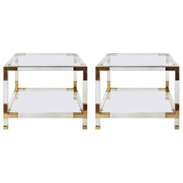 Pair of Mid-Century Italian Plexiglass Side/ Sofa Tables For Sale