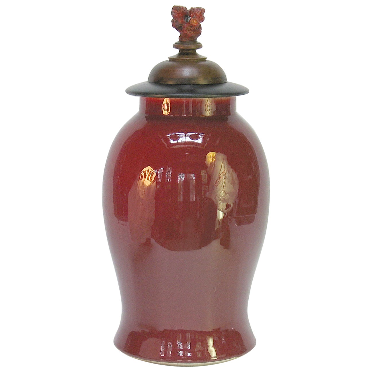 Large Chinese Porcelain Oxblood Sang-de-Boeuf Glazed Meiping Covered Jar