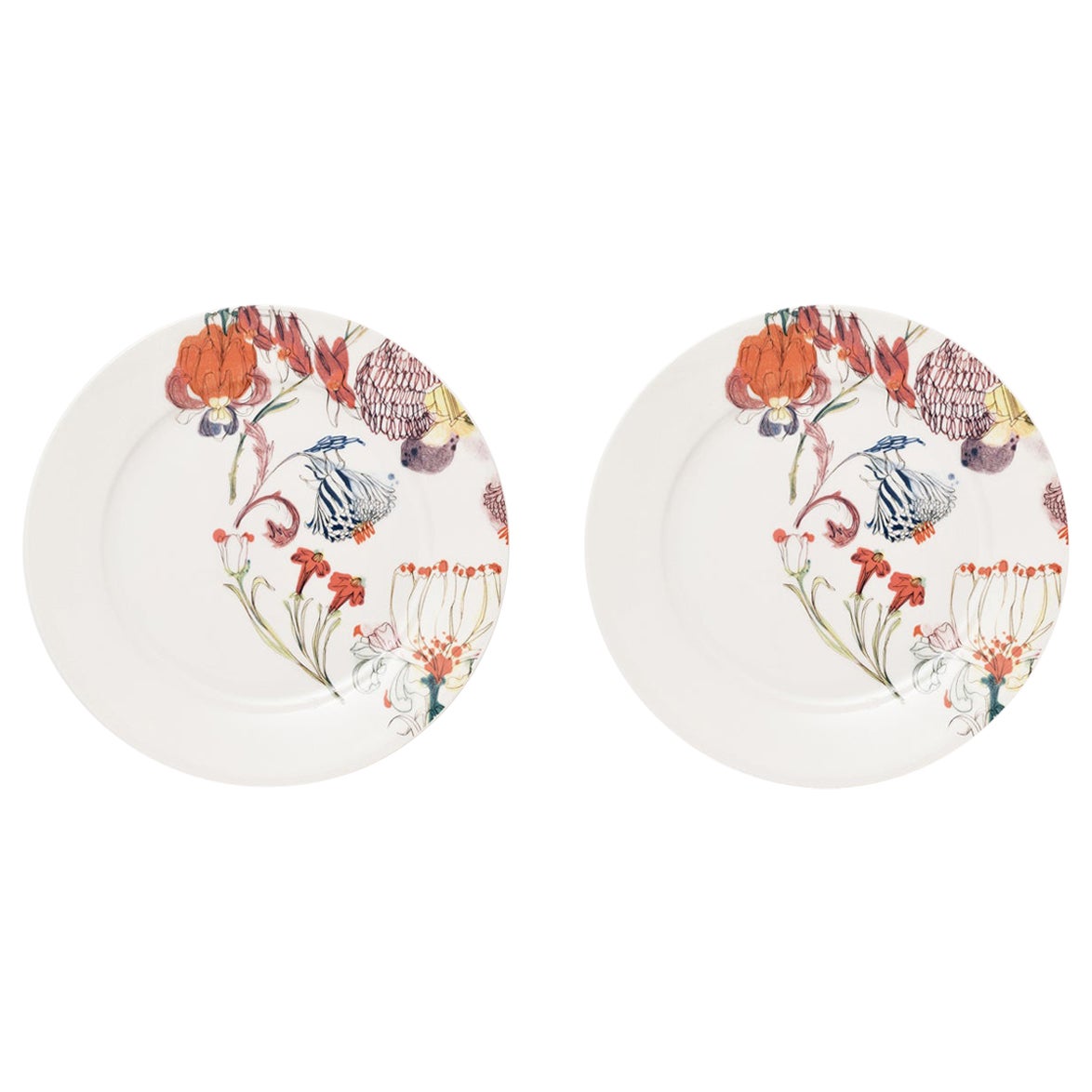 Grandma's Garden, Contemporary Porcelain Dinner Plates Set with Floral Design For Sale