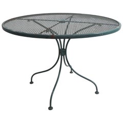 Used Wrought Iron and Metal Mesh Garden Patio Cafe Dining Table Att. to Woodard 