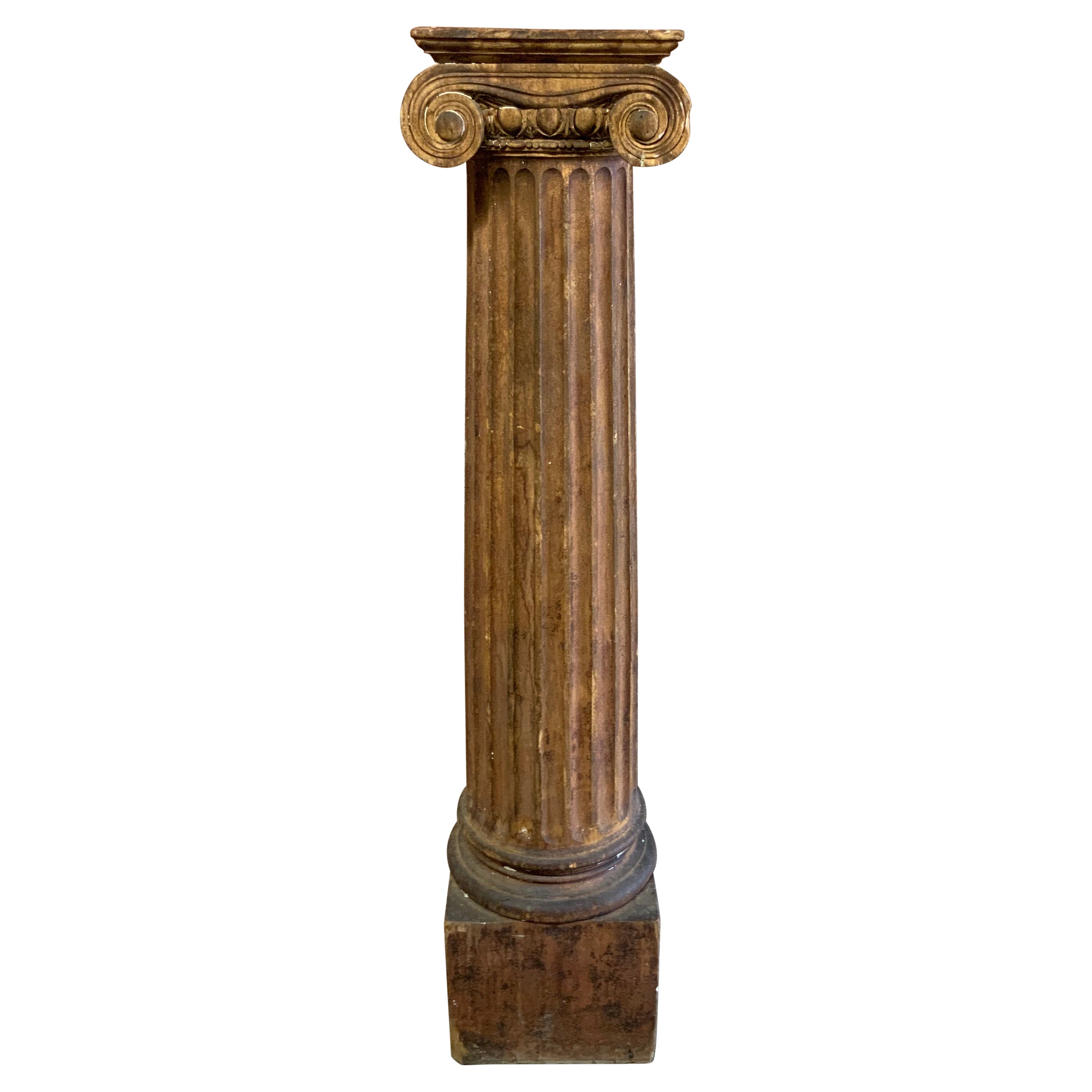 Carved Victorian Era Wood Fluted Ionic Column