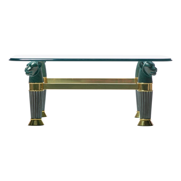 Italian Bronze & Brass Panther Head Coffee Table, c. 1980 For Sale