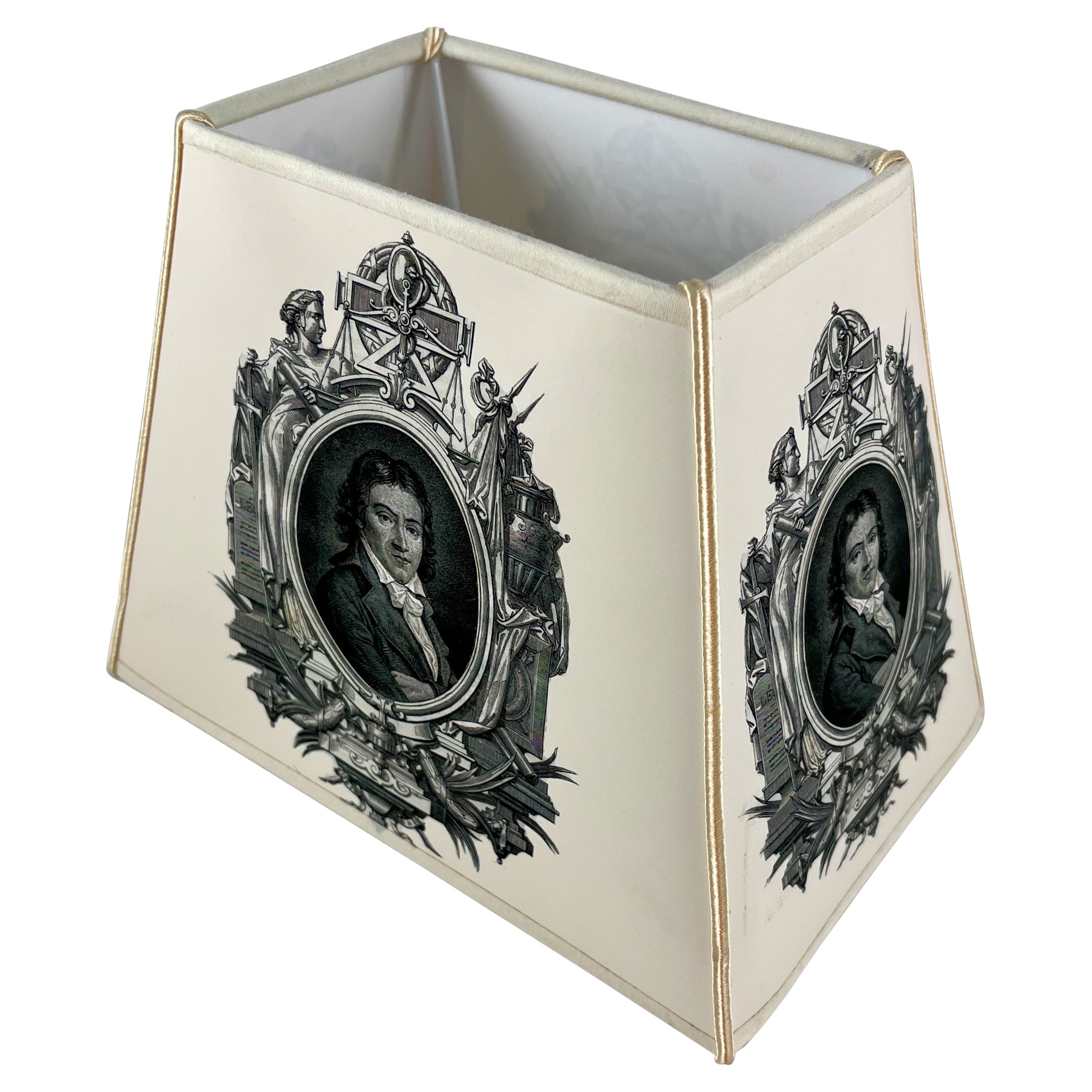 Handmade French Vellum Printed Lampshade, a Neo-Classical Empire Gentleman