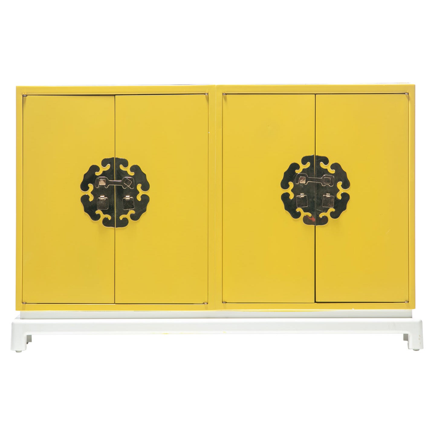 Tommi Parzinger Style Hollywood Regency Yellow & White Cabinet or Console For Sale