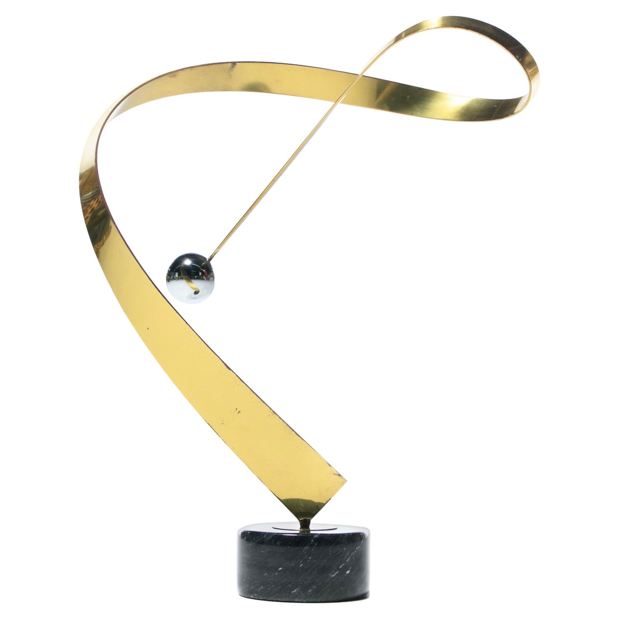 Curtis Jere Post Modern Table Sculpture of Brass Chrome and Marble c. 1985 For Sale