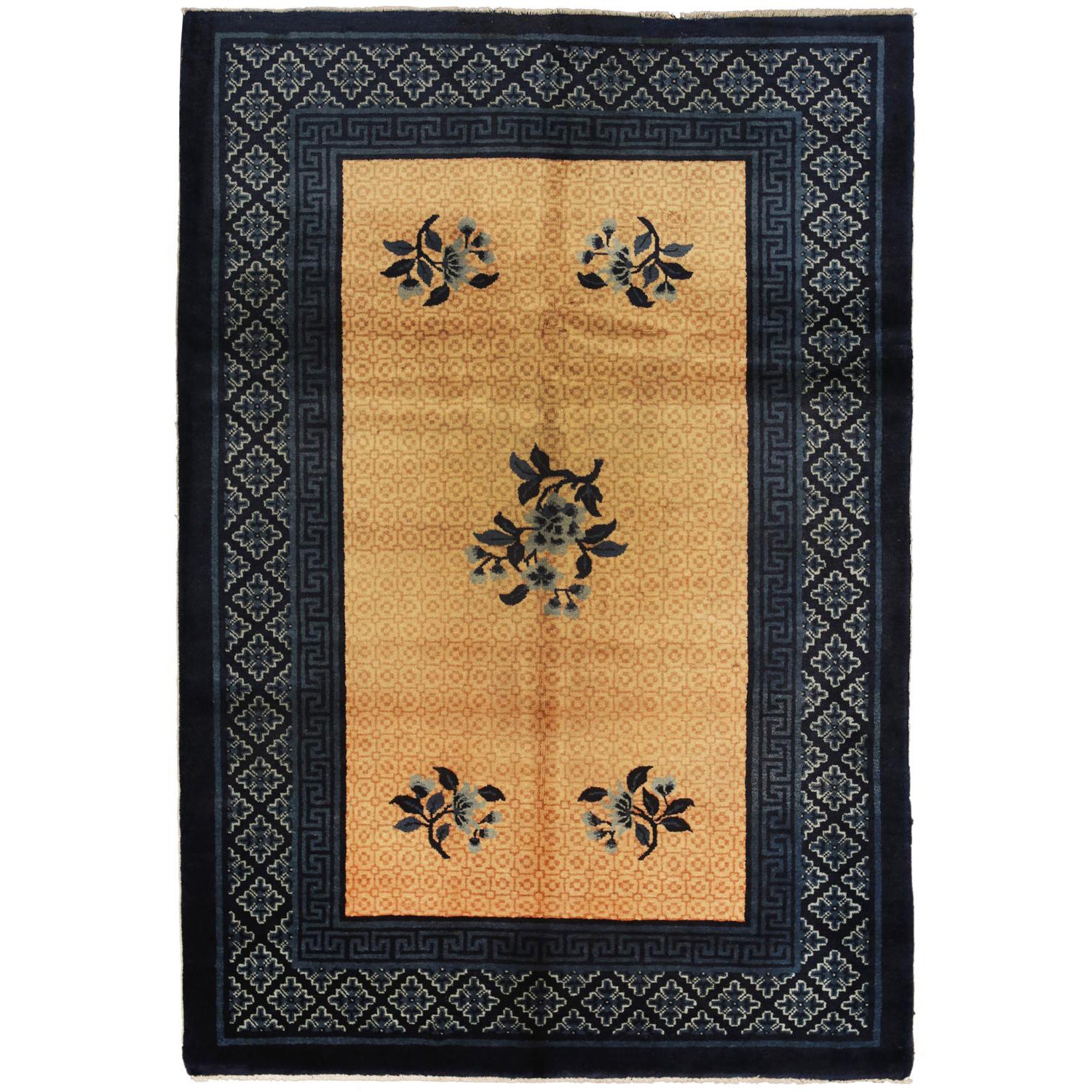 Ancien tapis chinois de Pékin en laine ivoire, 1900-1920