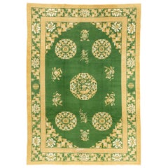 Green Field Antique Chinese Peking Wool Rug with Medallion, ca. 1900