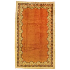 Large Antique Chinese Peking Minimal Design Brown Field Wool Carpet, ca. 1900