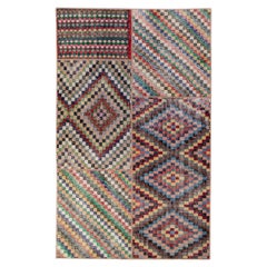 Vintage Turkish Handmade Patchwork Design Multicolor Wool Rug