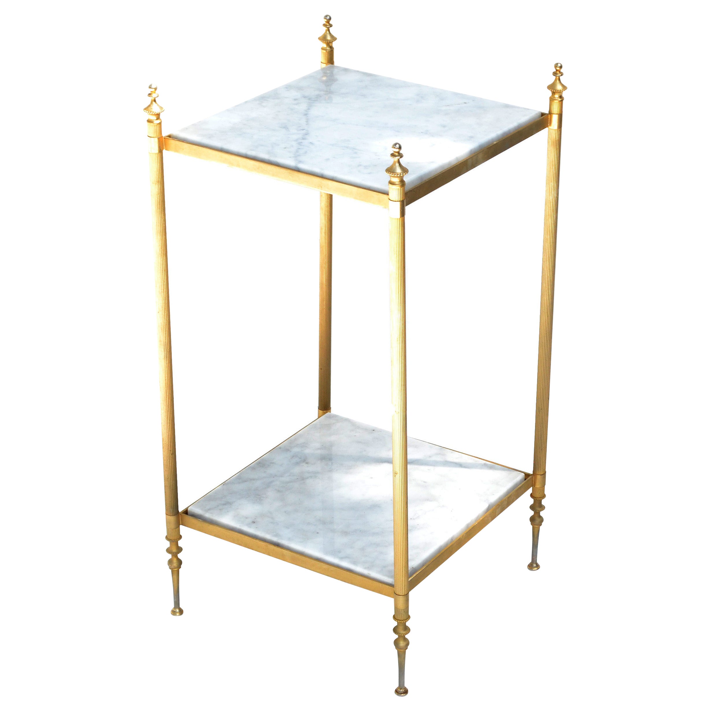 Pair of Maison Jansen Bronze and White Marble Neoclassical Side Table, France