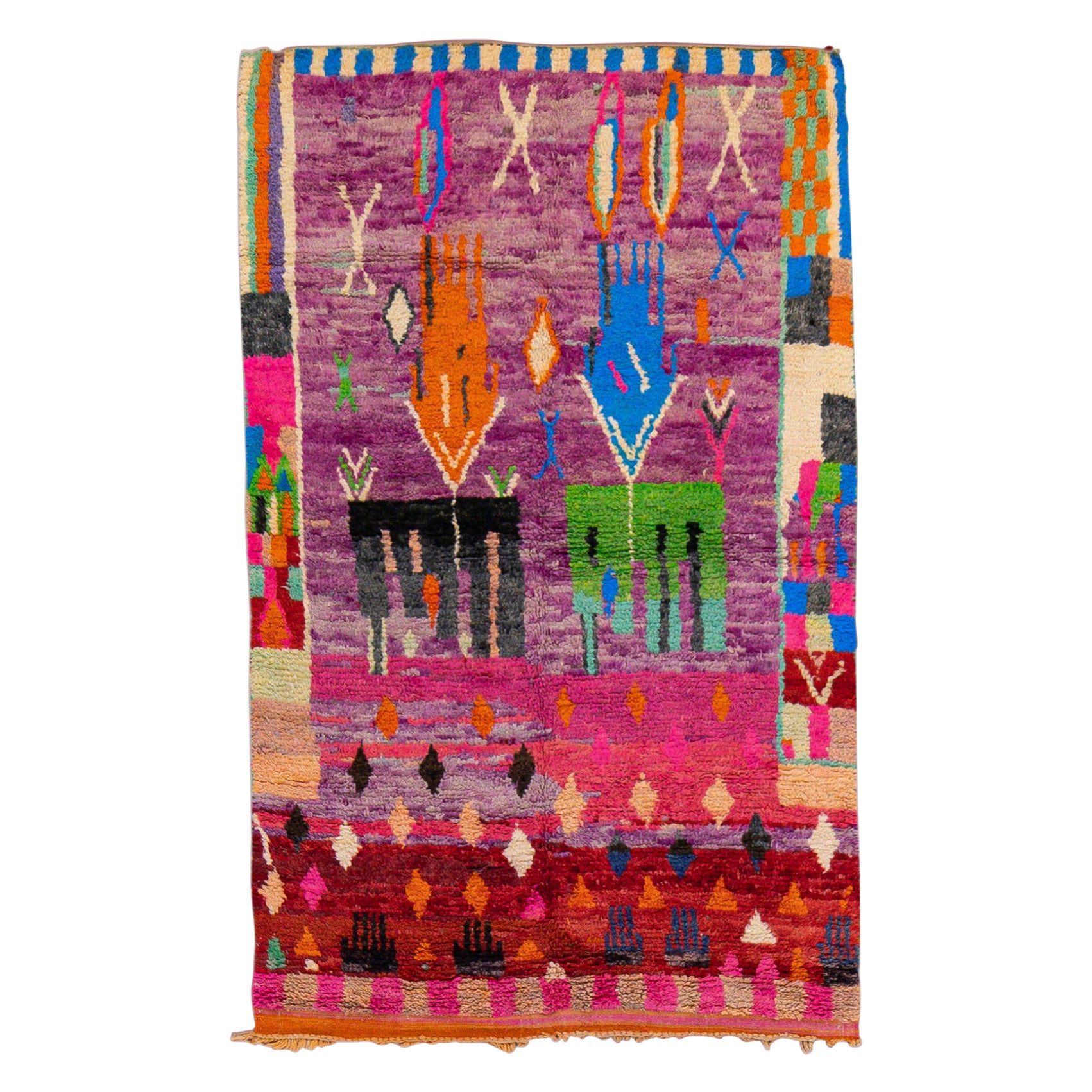 Marokkanischer handgefertigter Vintage-Teppich aus bernsteinfarbener, lila Wolle von Boujad