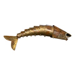 Barware Vintage Fish Bottle Opener Rustic Brass Los Castillo Taxco Mexico, 1960s