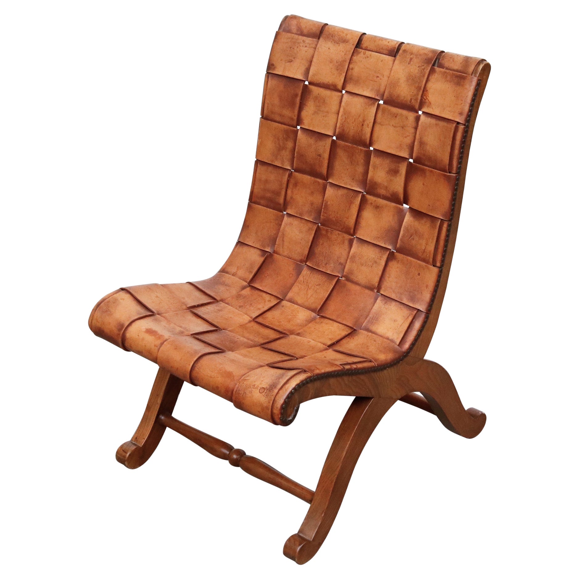 Pierre Lottier Spanish Woven Leather Chair, 1950's