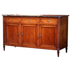 19th Century French Louis XVI Mahogany and Marble Three-Door Buffet Enfilade