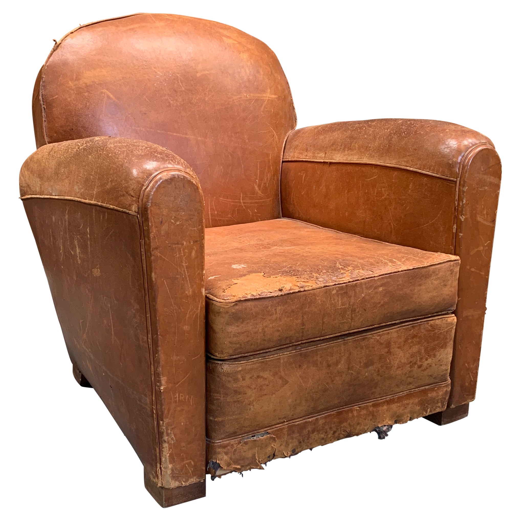 1930s French Leather Club Chair