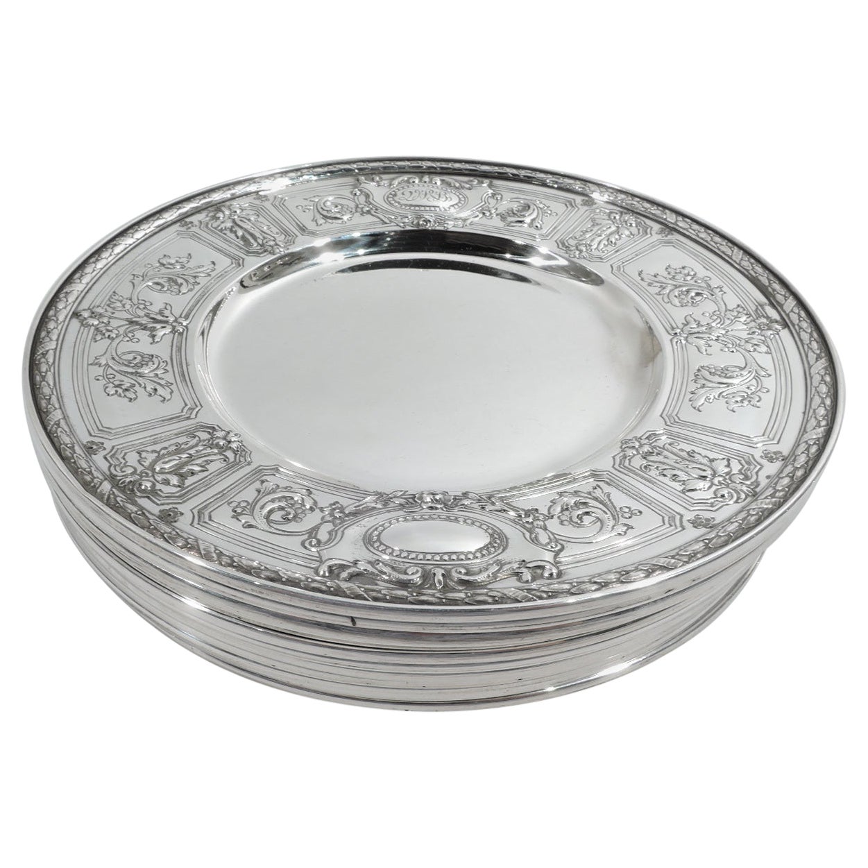 Set of 12 Gorham Maintenon Sterling Silver Bread and Butter Plates For